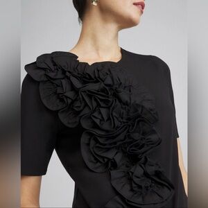 Chico's 3D Floral Applique Ruffle Tee Black Size 4 XXL Top Festive Party EUC